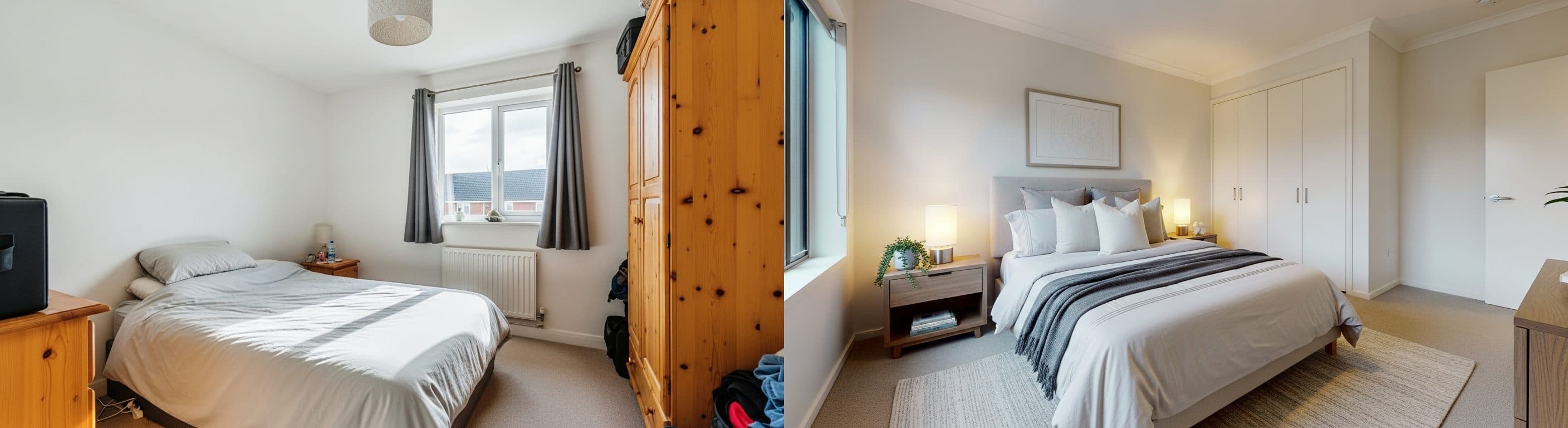 Schlafzimmer: Vorher vs. Nachher (Virtual Staging)