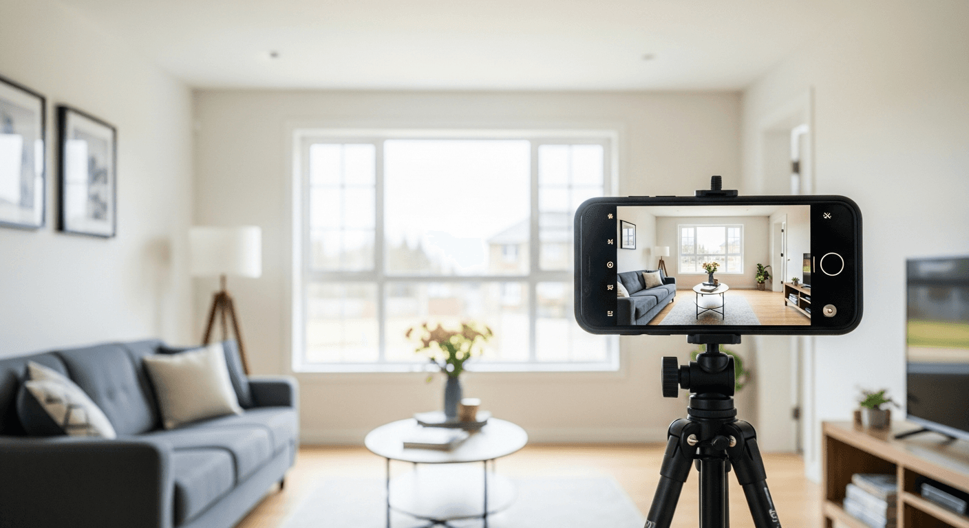 Immobilienfotos mit dem Handy: helles Wohnzimmer, gerade Linien, natürlicher Look