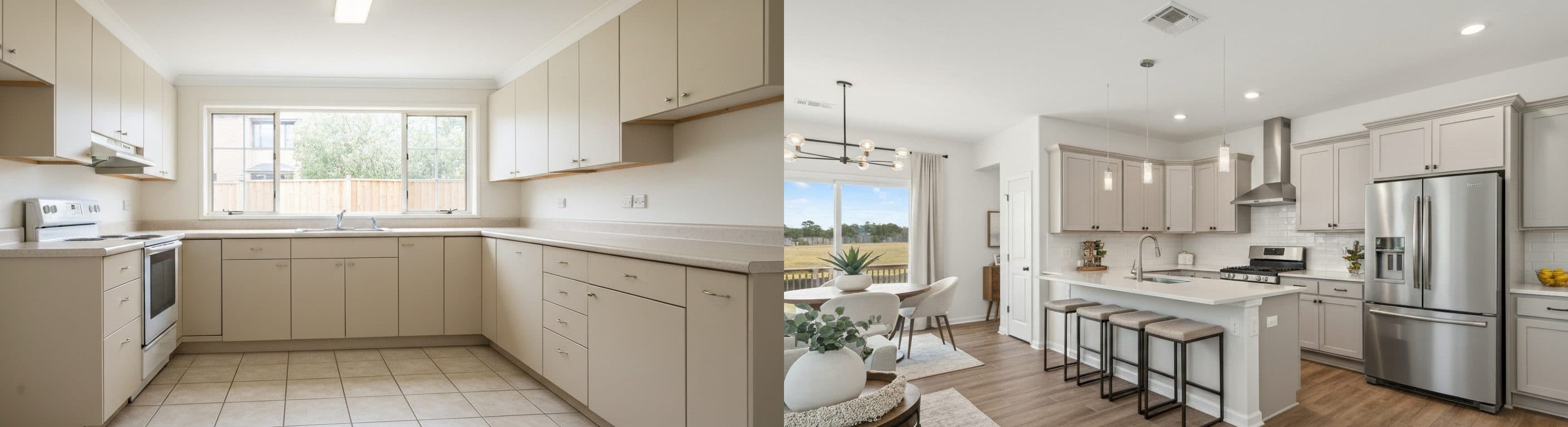 Kuchnia: przed vs po wirtualnym stagingu