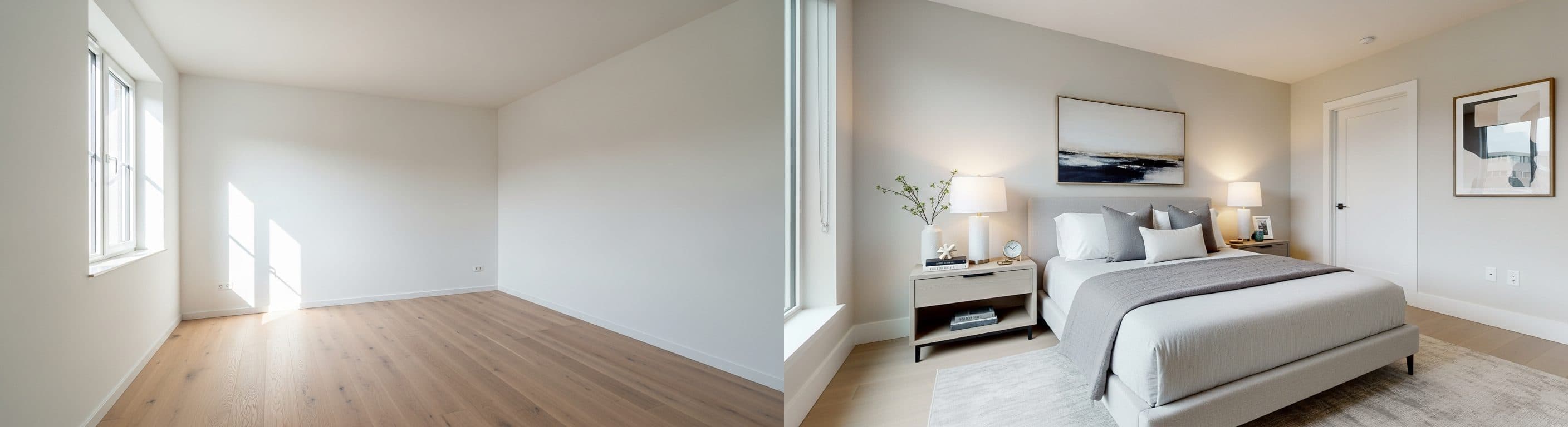 Schlafzimmer: Vorher vs. Nachher virtuelles Staging