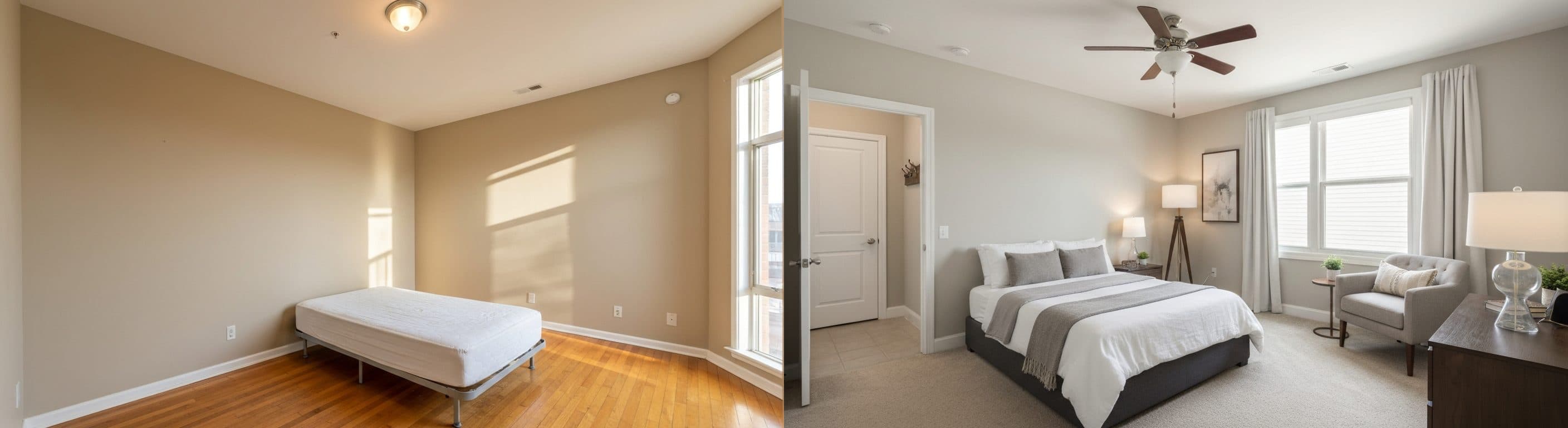 Spálňa investičnej nehnuteľnosti: pred vs po virtuálnom stagingu