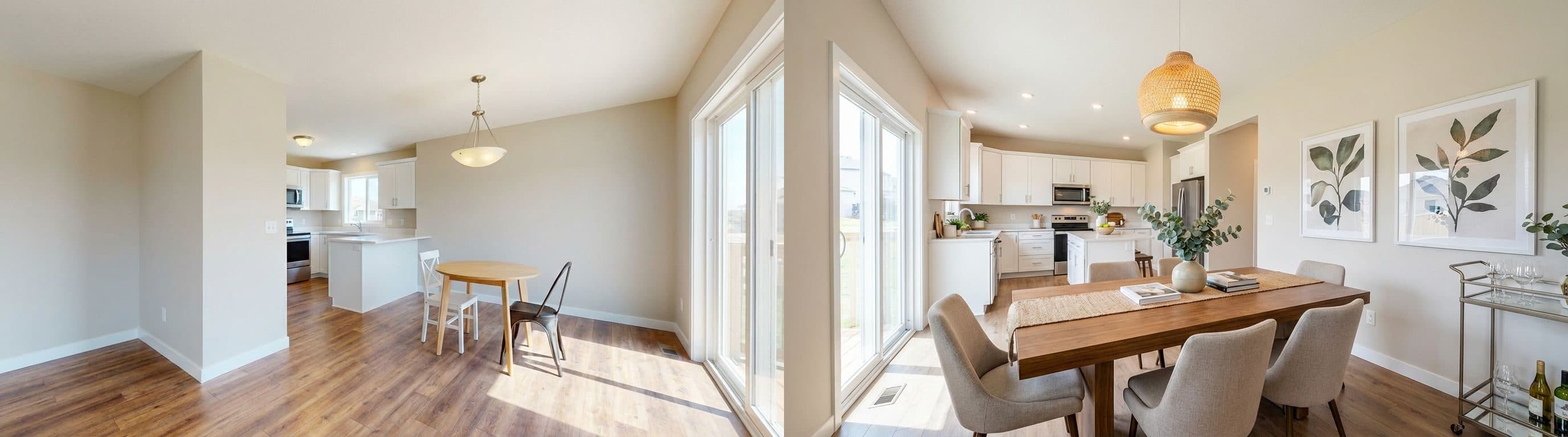 Essbereich (Open Concept): vorher vs. nachher (virtuelles Staging)