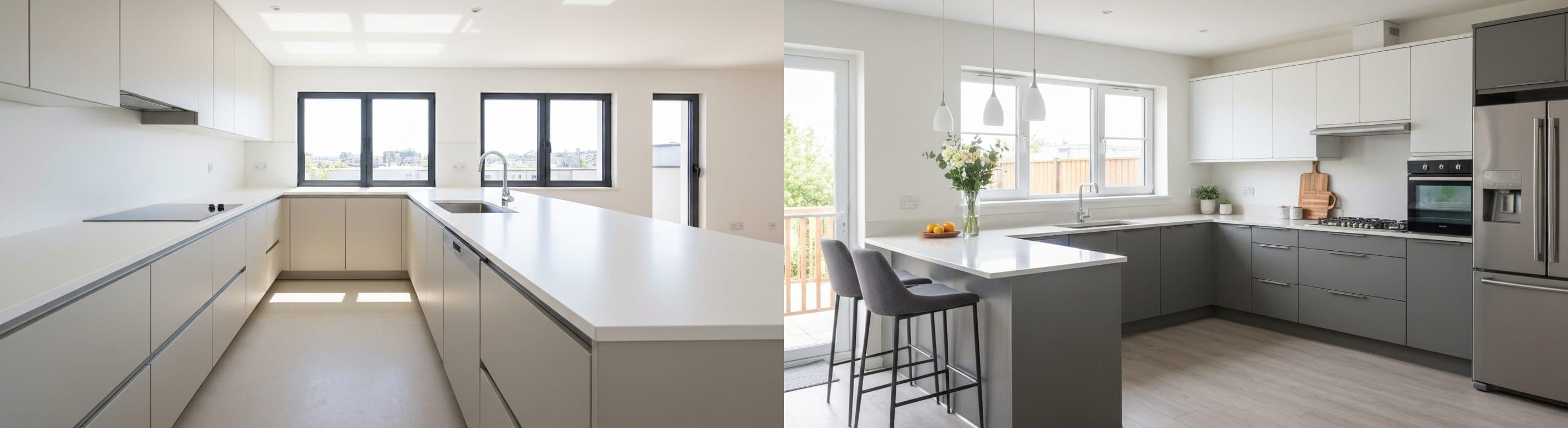 Küche: vor vs. nach virtuellem Staging