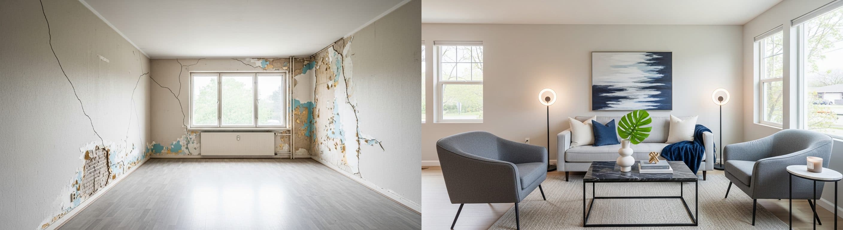 Obývačka: pred vs. po virtuálnom stagingu