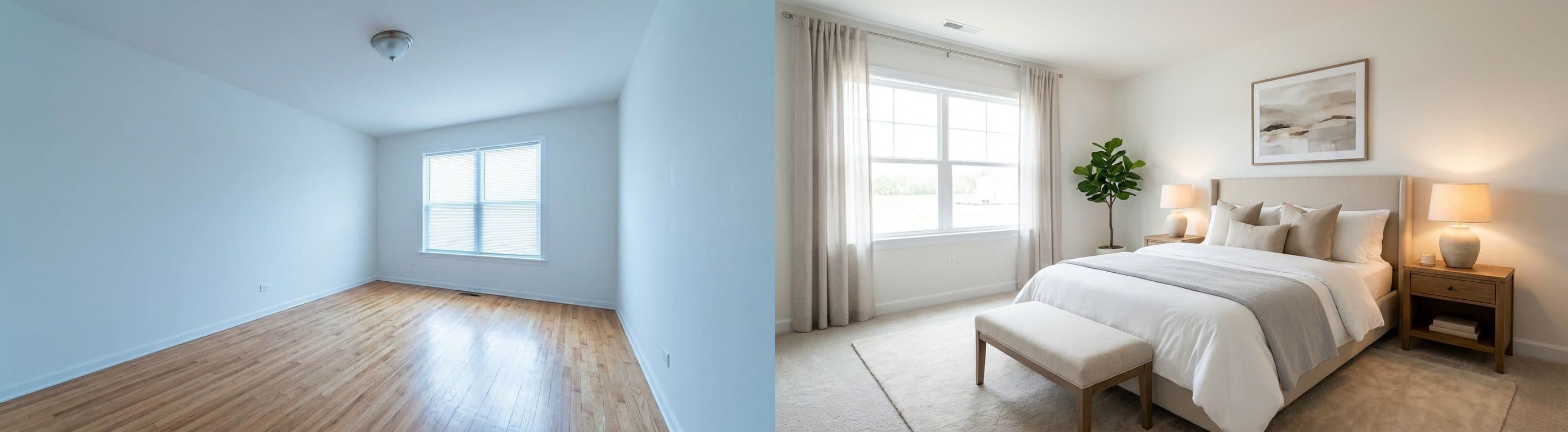 Bedroom: before vs after virtual staging