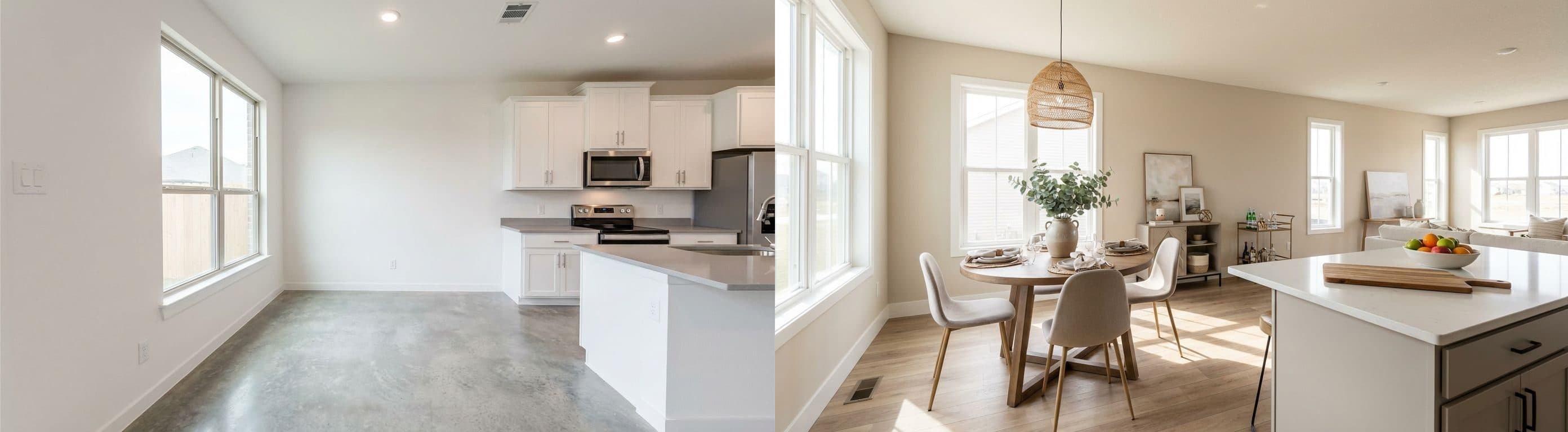 Dining Area / Open-Plan Kitchen Nook: before vs after virtual staging