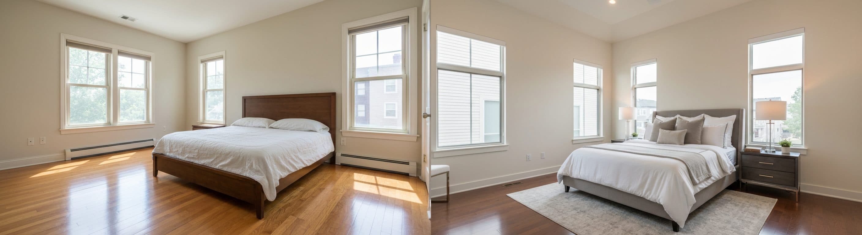 Główna sypialnia: przed vs po wirtualnym stagingu