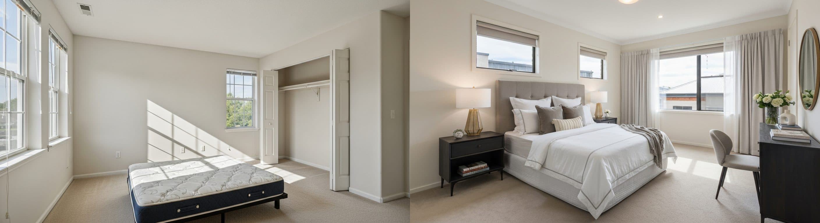 Bedroom: before vs after virtual staging