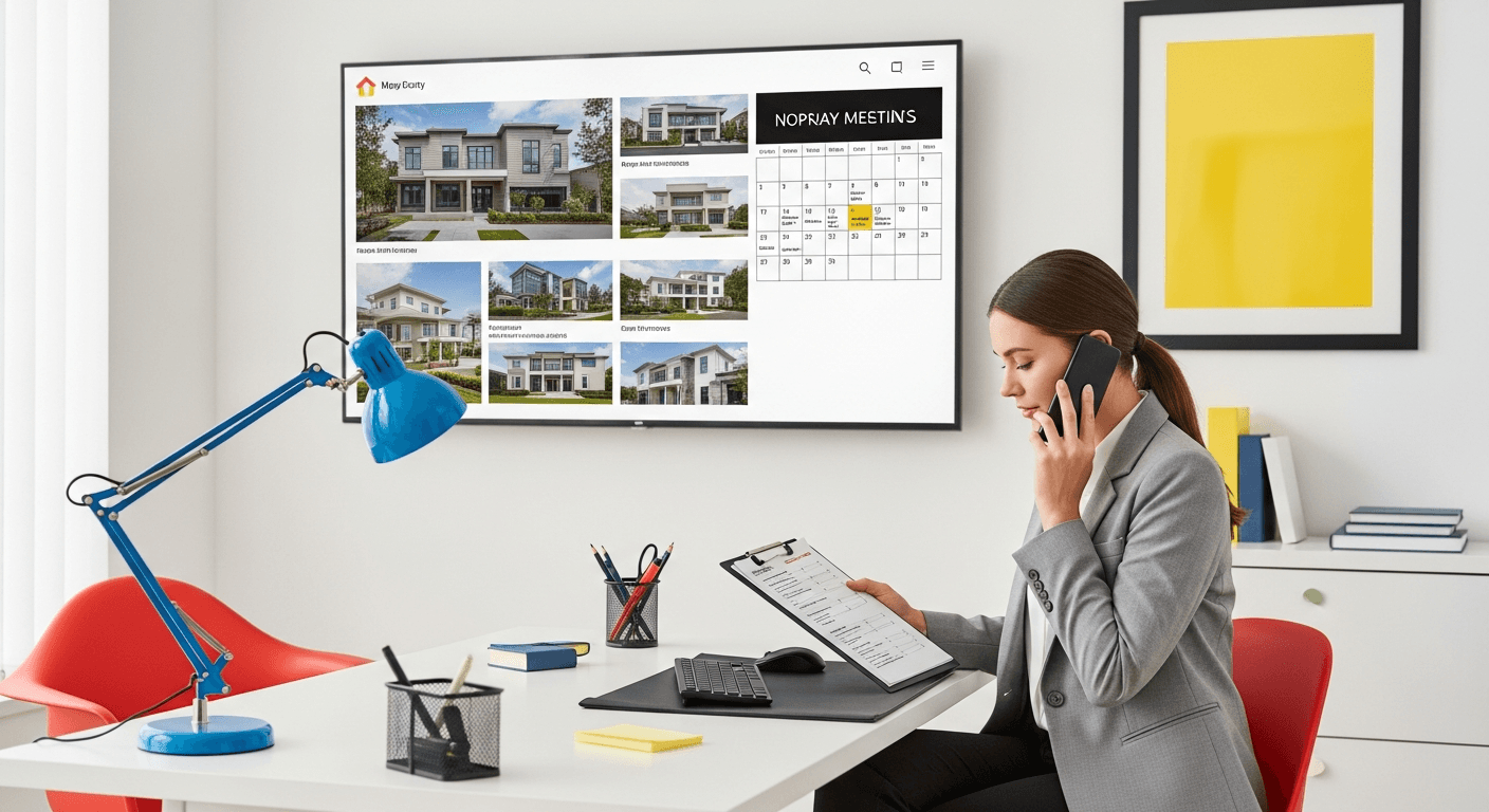 Immobilienmakler bespricht Fragen mit potenziellem Käufer vor der Immobilienbesichtigung