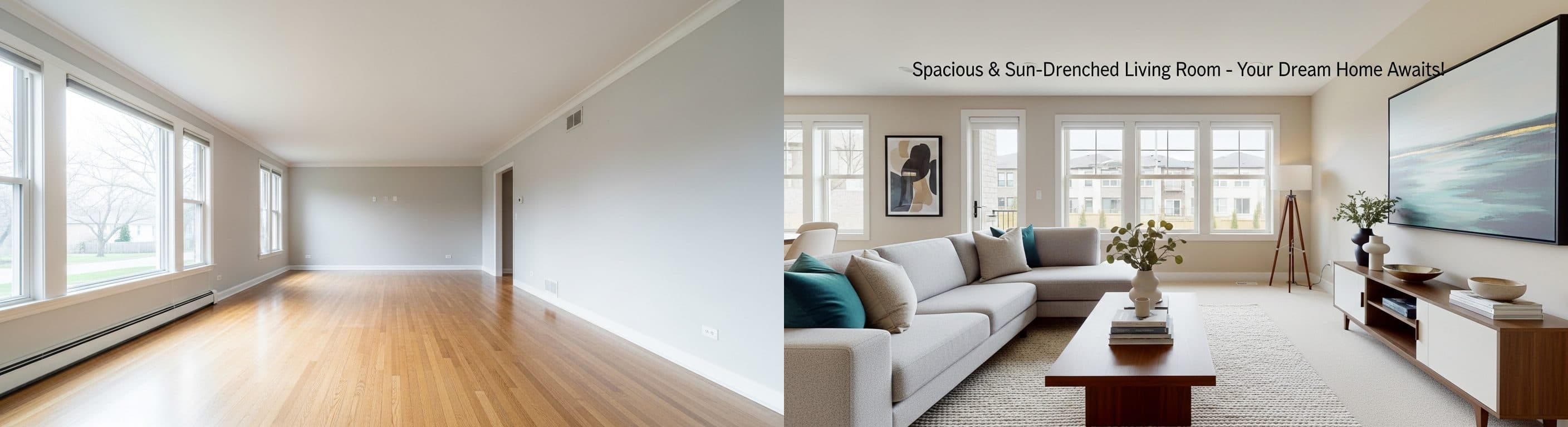 Salon : avant vs après staging virtuel