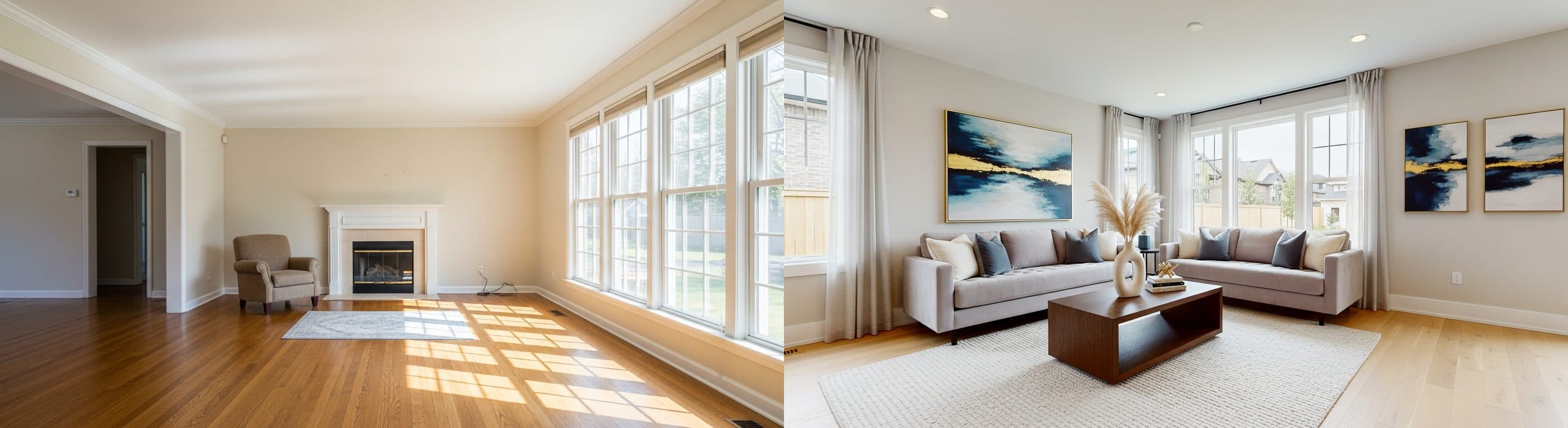 Salon : avant vs après home staging virtuel