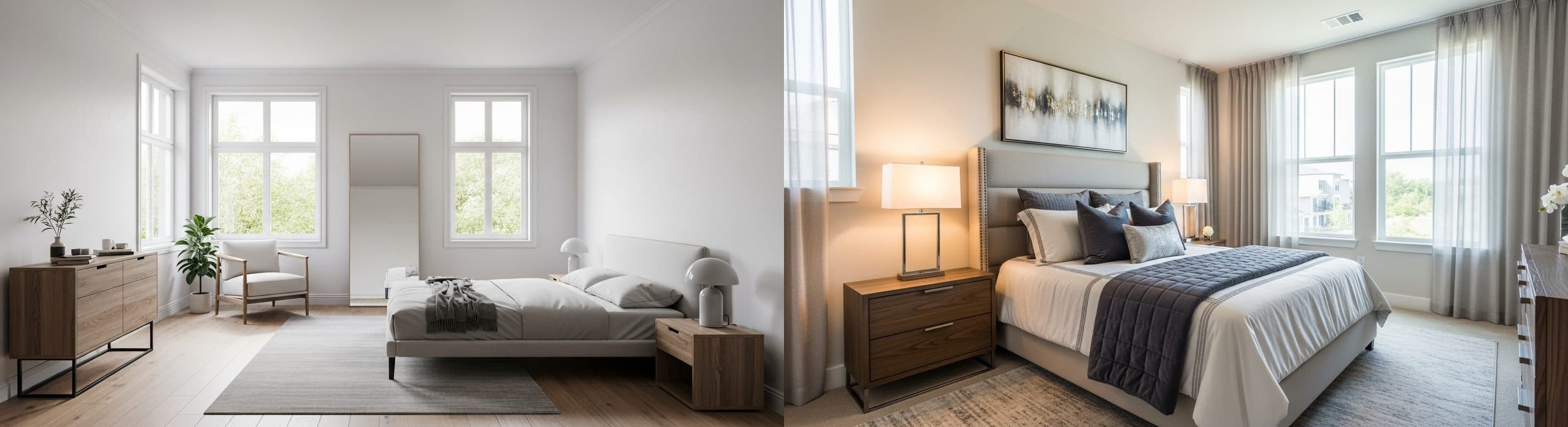 Hálószoba: virtuális lakberendezés előtt vs után