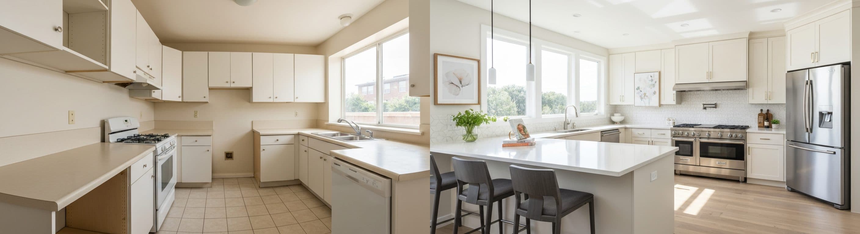 Konyha: virtuális lakberendezés előtt vs után