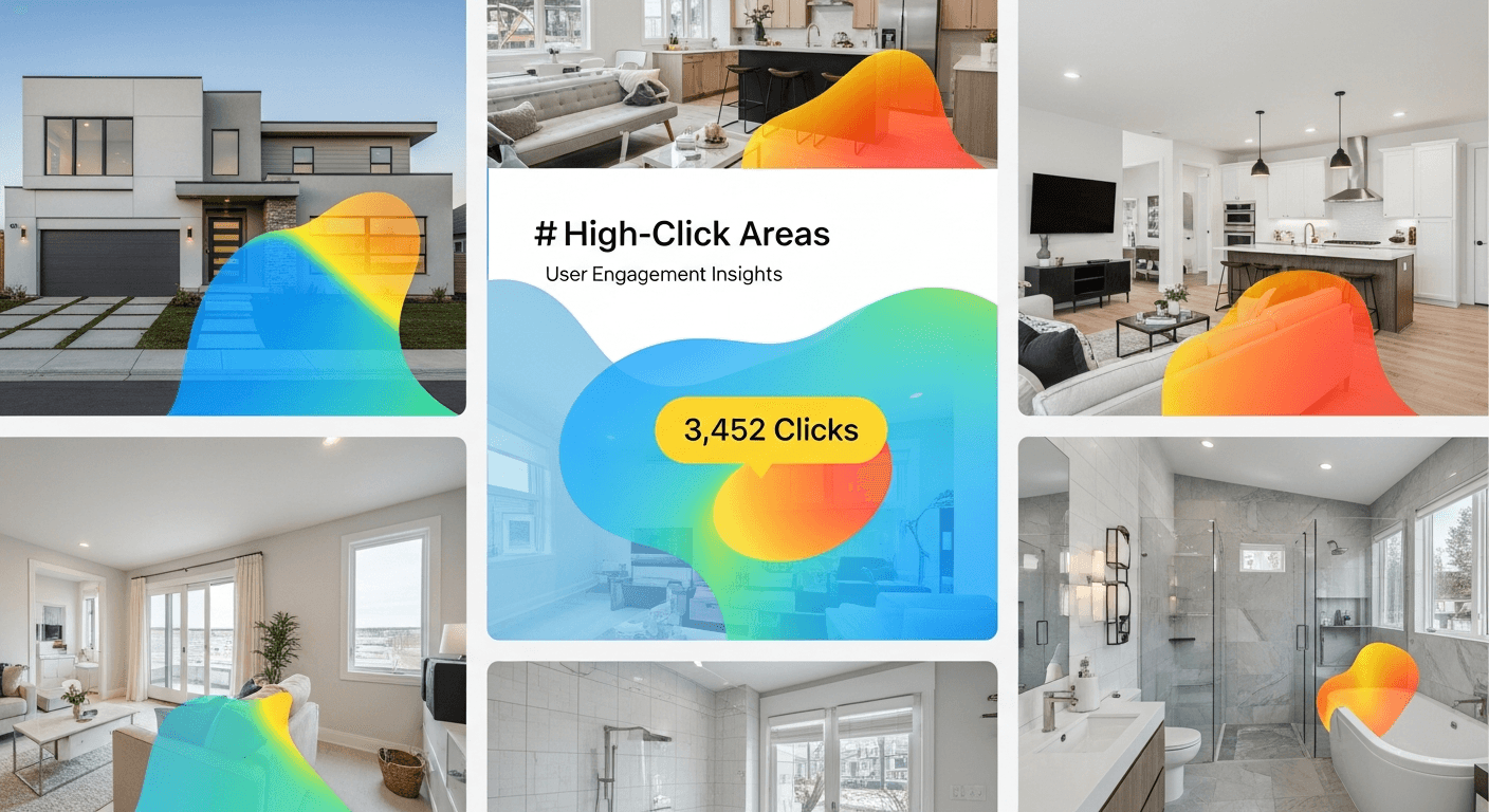 Superposition de carte thermique sur des photos d'annonces immobilières montrant les points chauds de clics