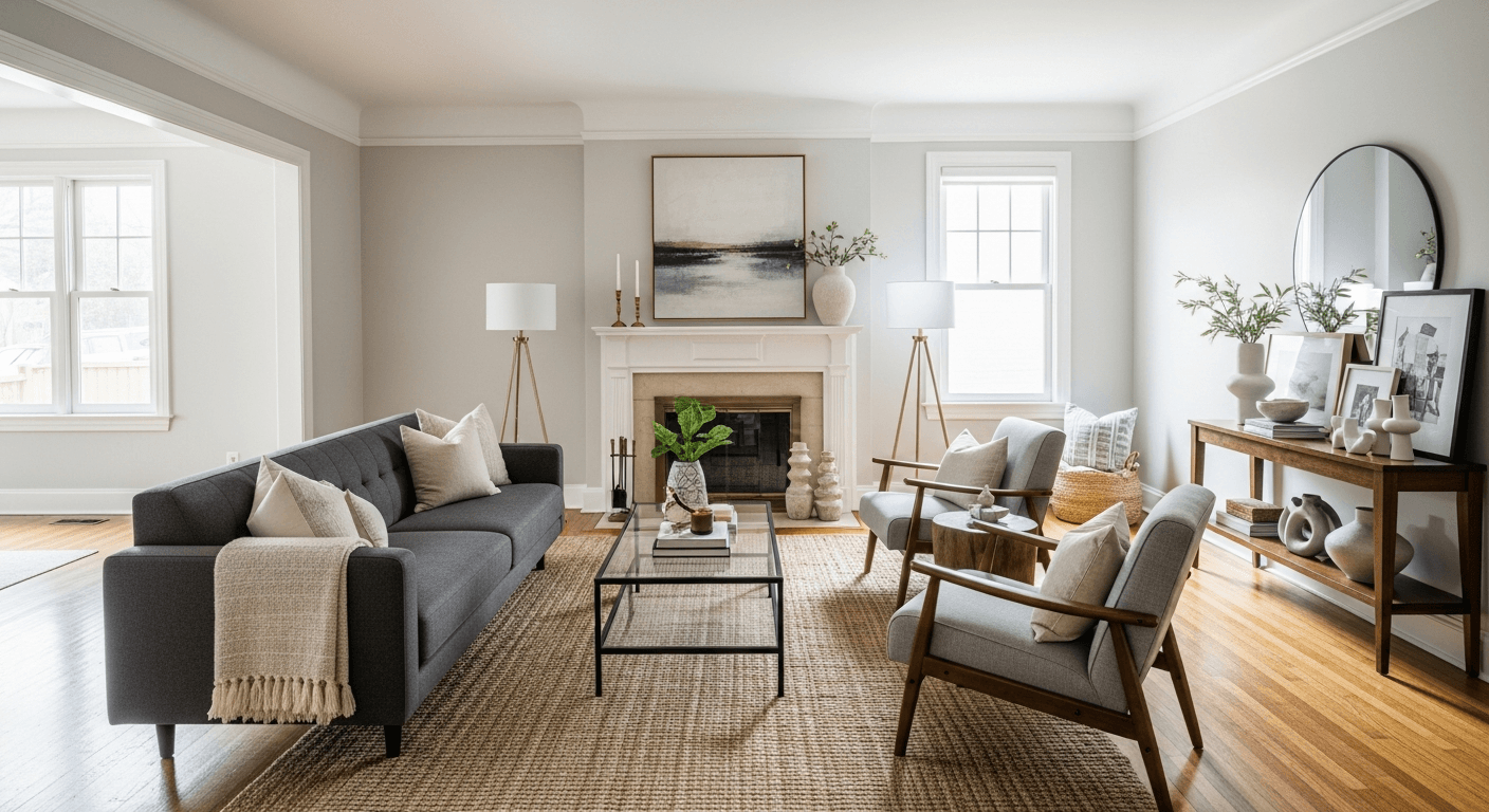 Salon : avant vs après mise en scène virtuelle