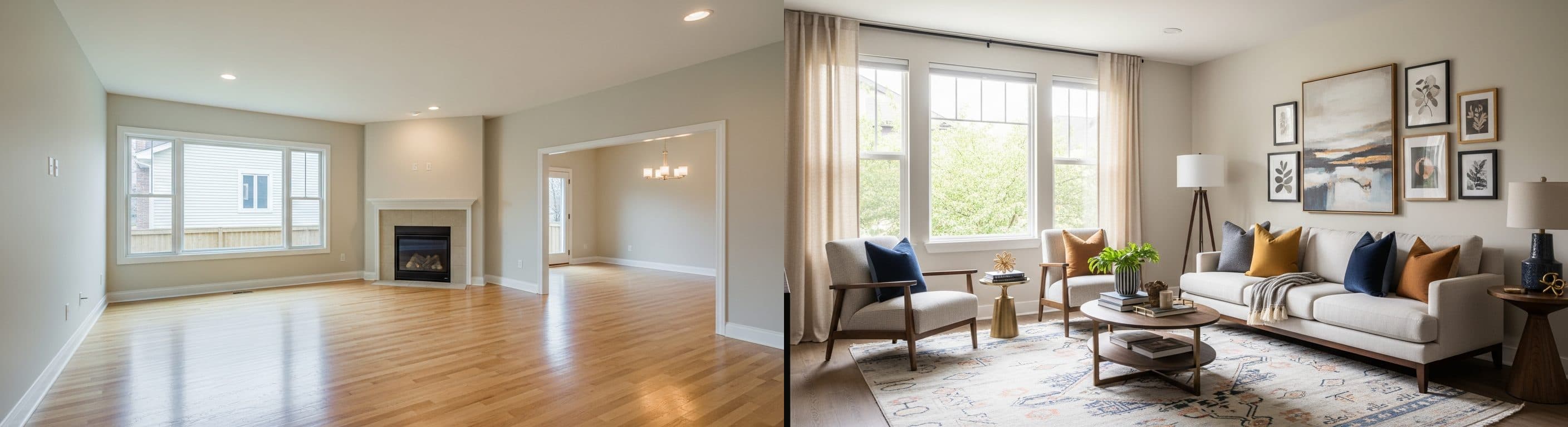 Woonkamer: voor vs na virtuele staging