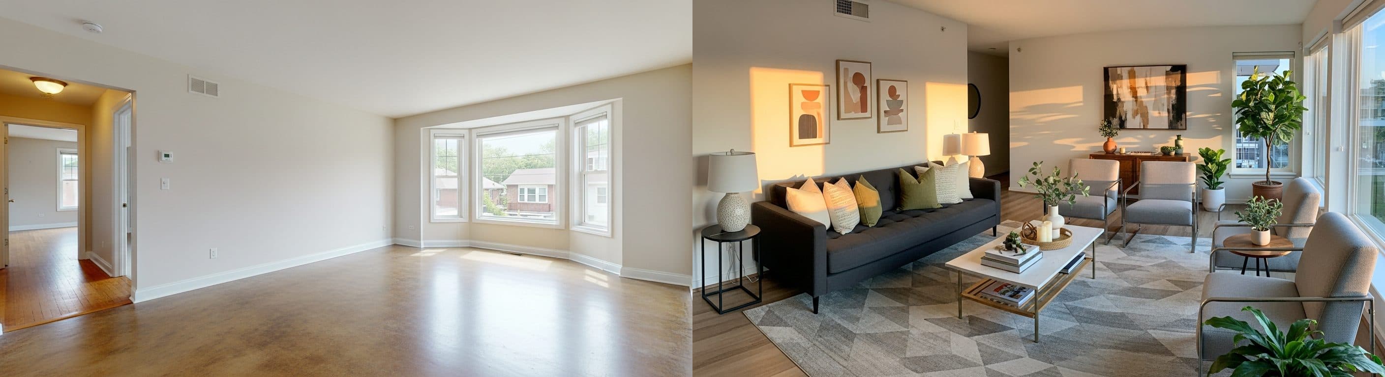 Salon: przed vs po wirtualnym stagingu