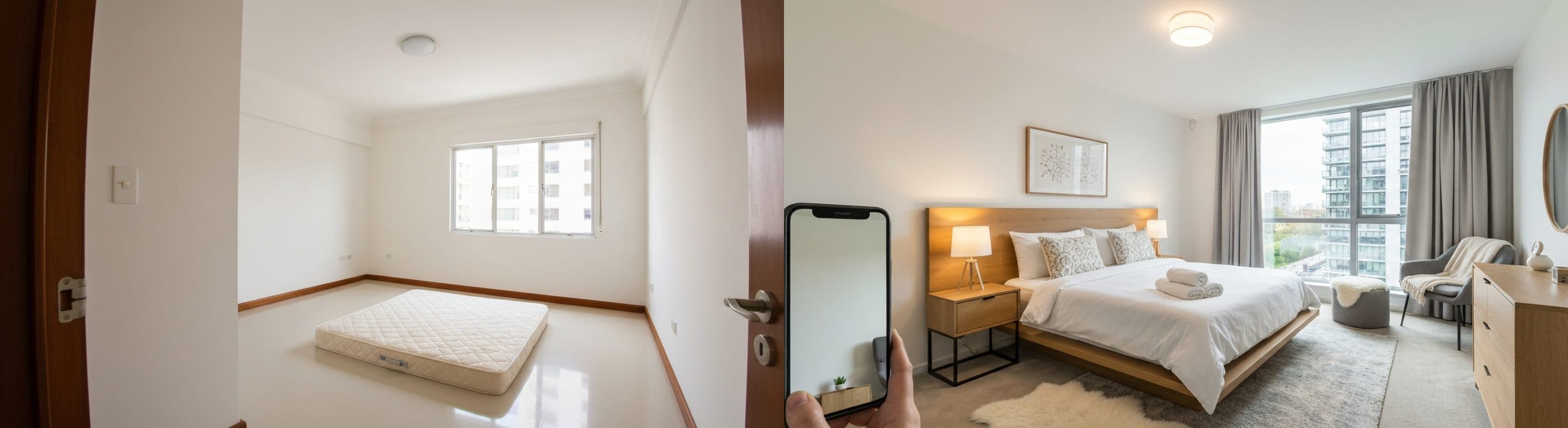 Sypialnia: przed vs po wirtualnym stagingu