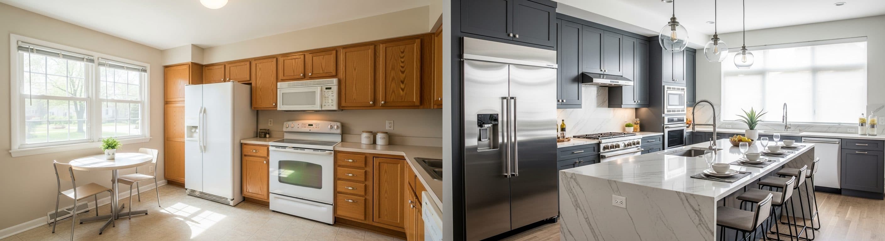 Küche: vor vs. nach virtuellem Staging