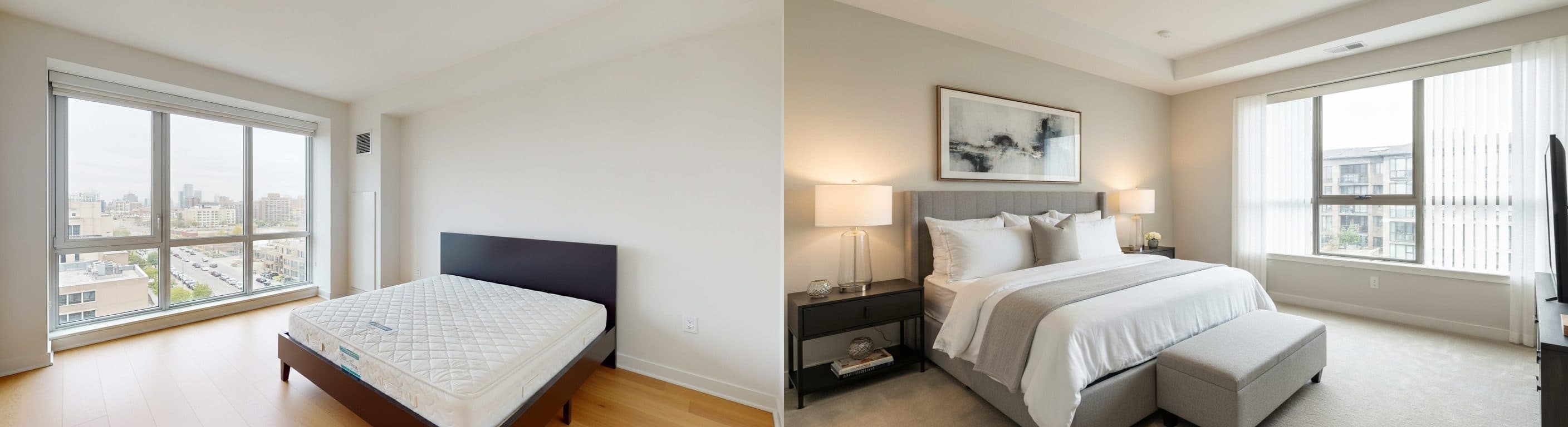 Ložnice: před a po virtuálním stagingu