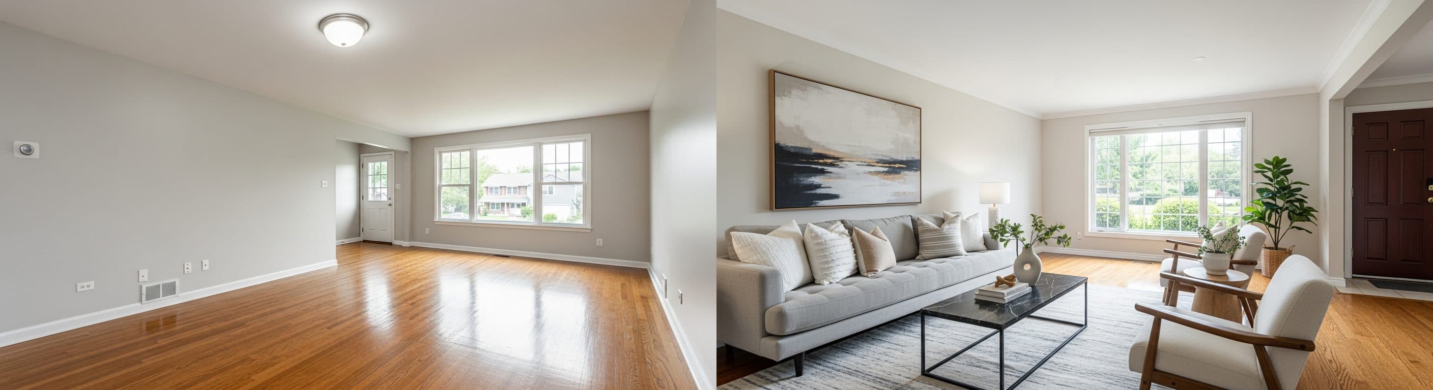 Dnevni boravak: prije vs. poslije virtualnog uređenja