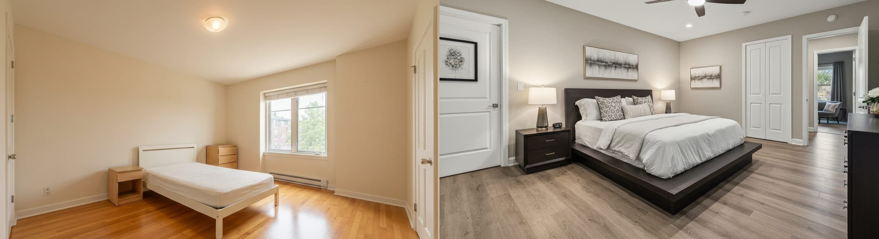 Chambre : avant vs après la mise en scène virtuelle