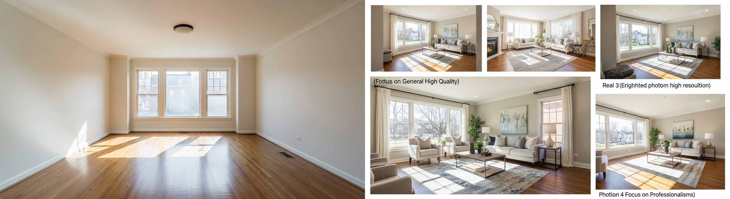 Wohnzimmer: vor vs. nach virtuellem Staging