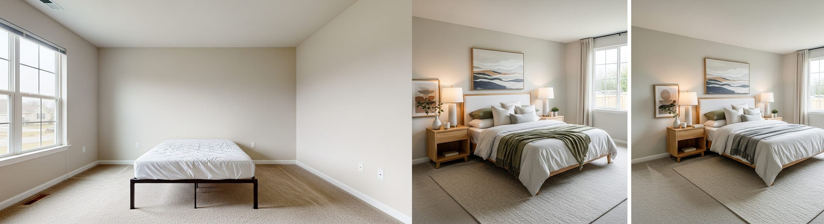 Schlafzimmer: vor vs. nach virtuellem Staging