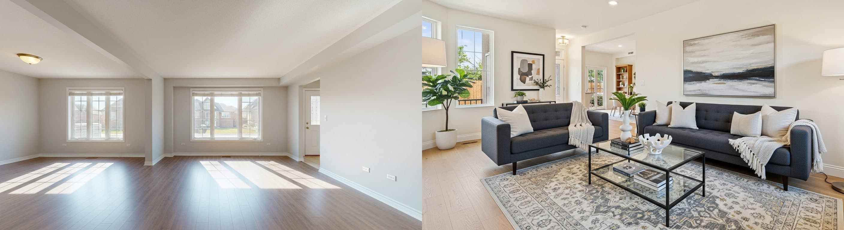 Obývačka: pred vs po virtuálnom stagingu