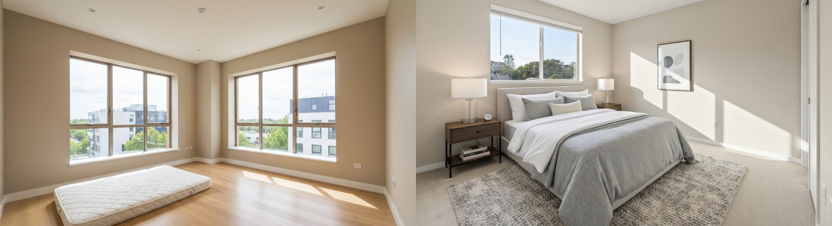 Spálňa: pred vs po virtuálnom stagingu