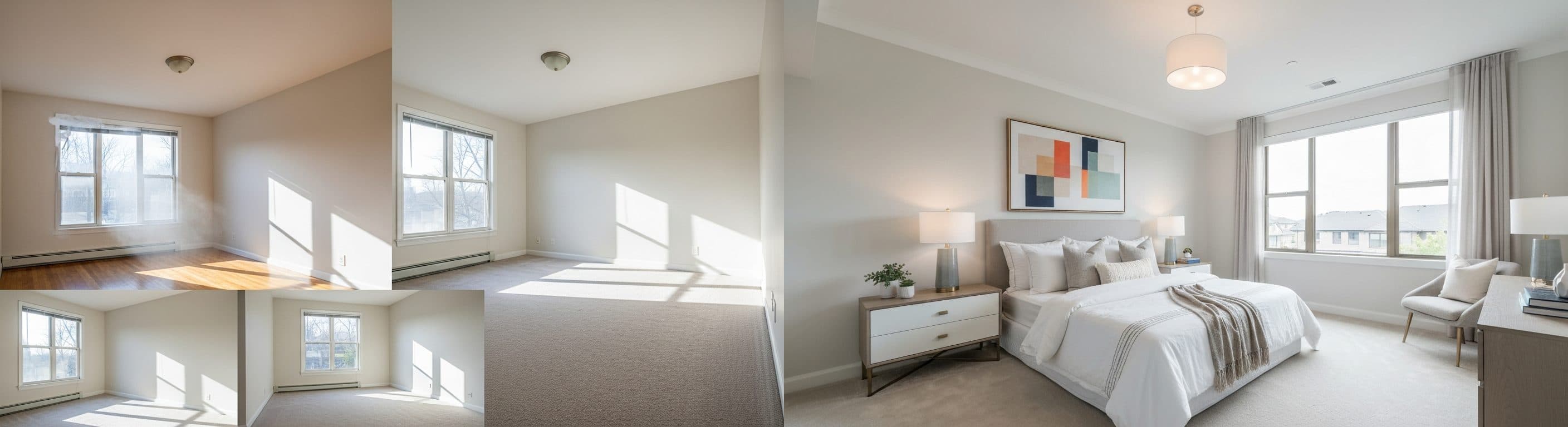 Schlafzimmer: Vorher vs. Nachher virtuelles Staging