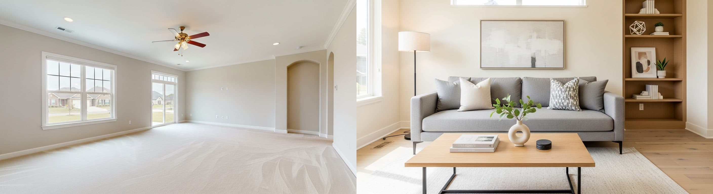 Wohnzimmer: Vorher vs. Nachher Virtual Staging