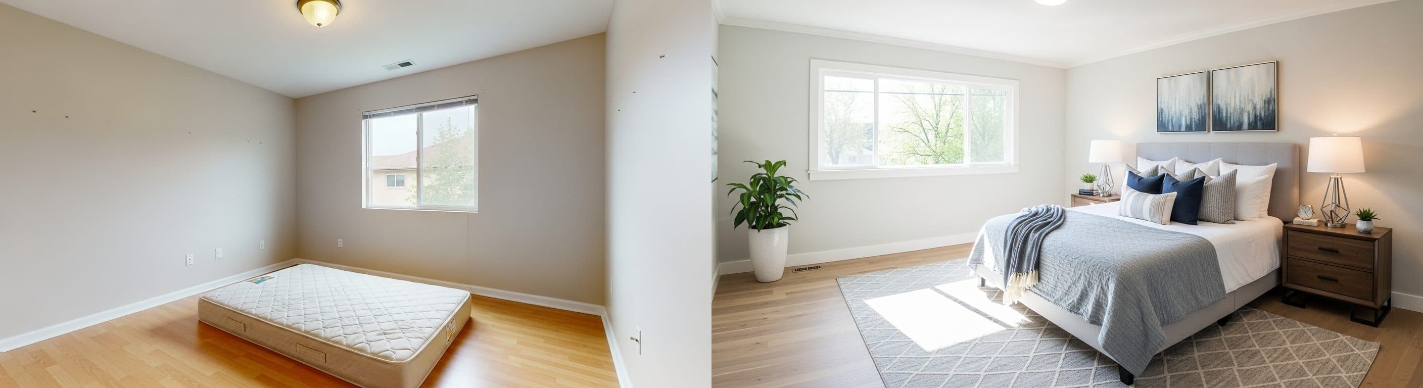 Schlafzimmer: Vorher vs. Nachher Virtual Staging