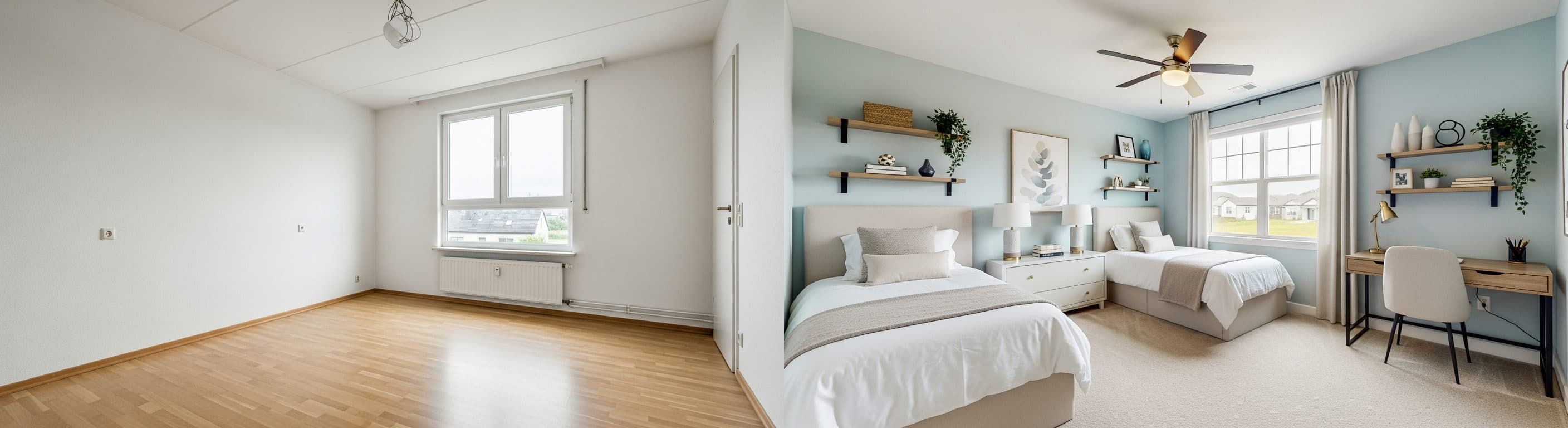 Kinderzimmer: Vorher vs. Nachher virtuelles Staging