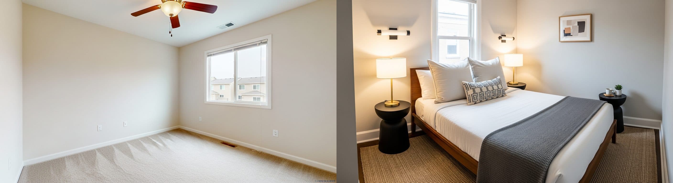 Petite chambre sombre : avant vs après home staging virtuel