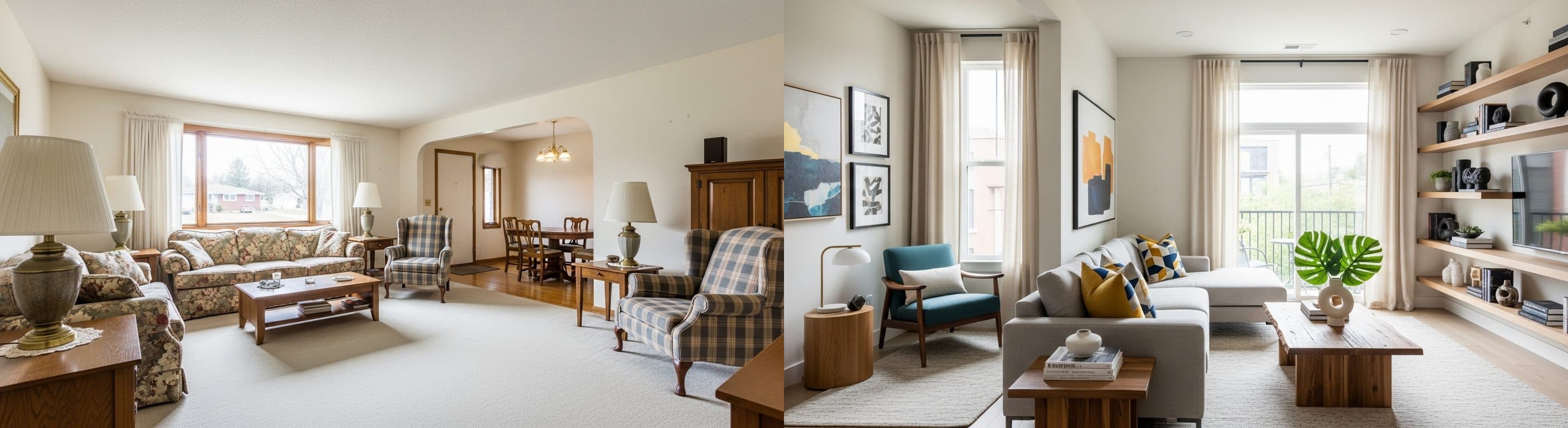 Salon atypique : avant vs après home staging virtuel