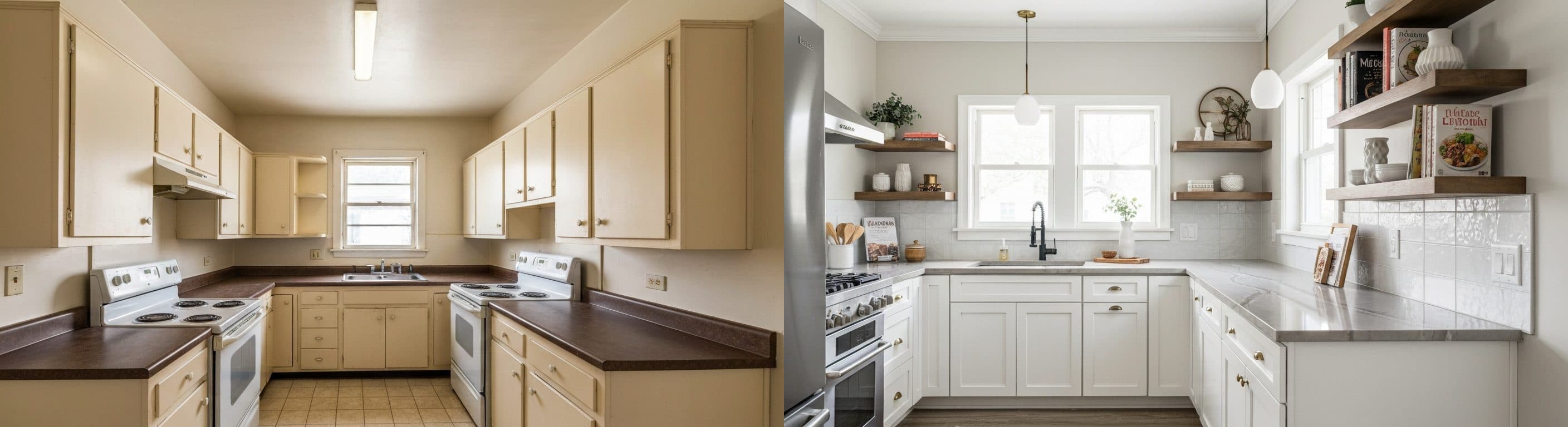 Cuisine démodée : avant vs après home staging virtuel