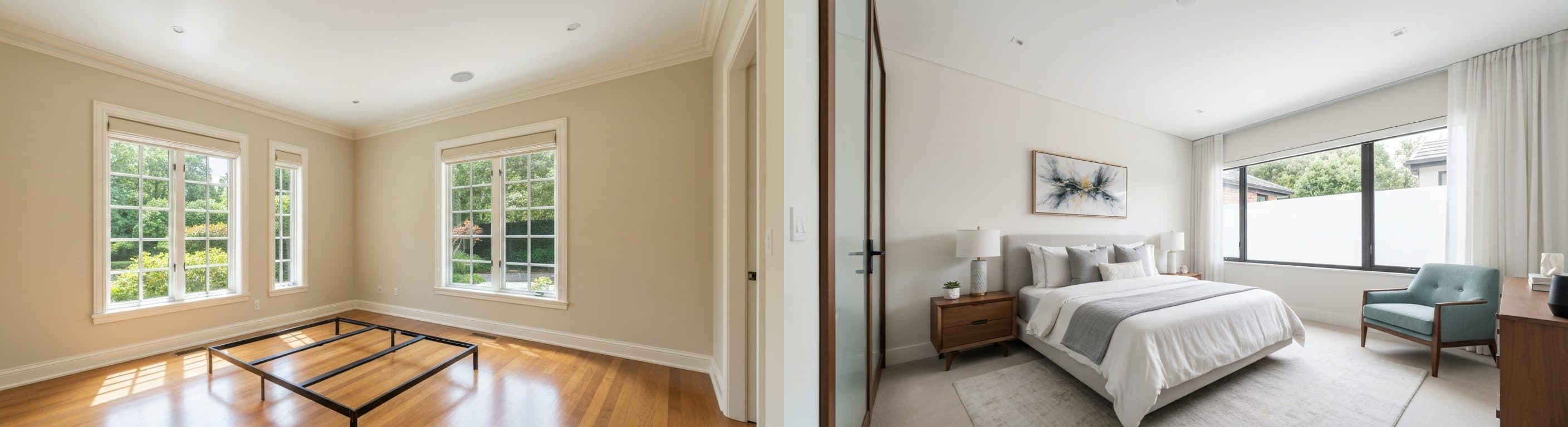 Quarto: antes vs depois do staging virtual
