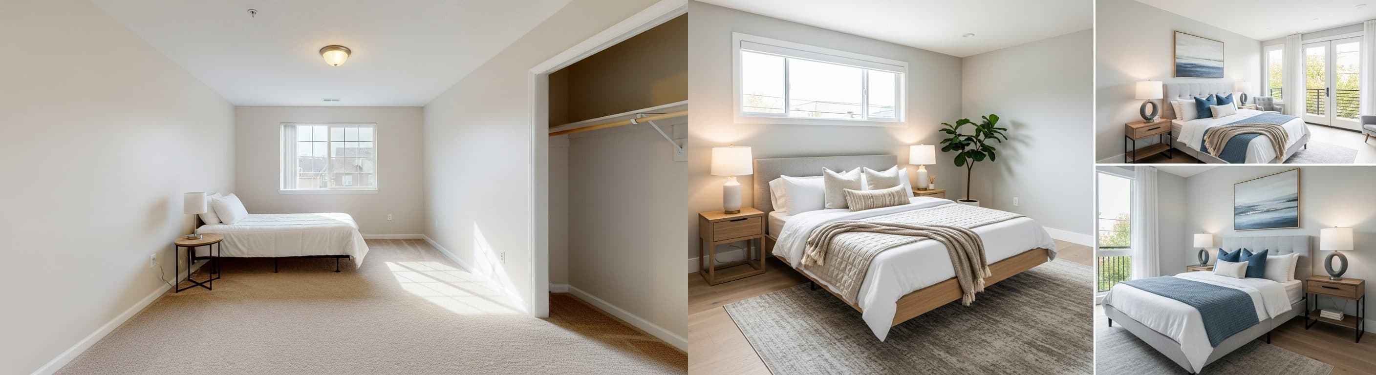 Schlafzimmer: Vorher vs. Nachher virtuelles Staging