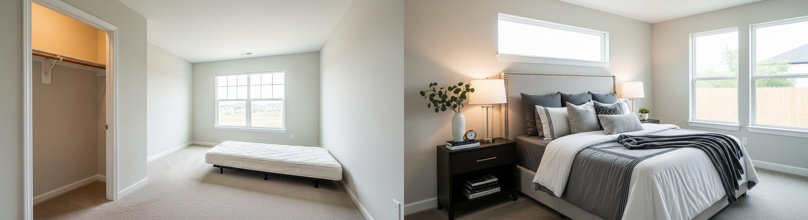 Schlafzimmer: vor vs. nach virtuellem Staging