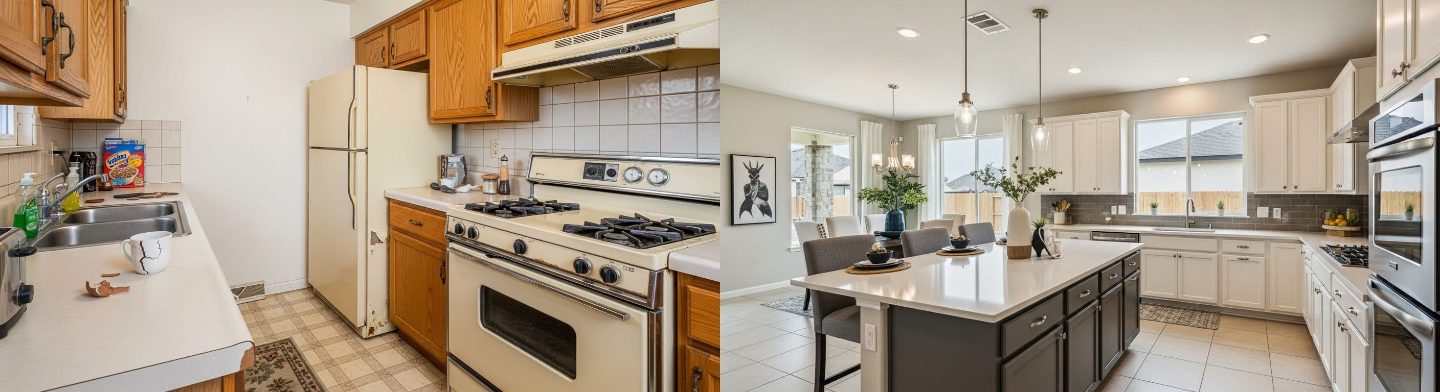 Kuchnia: przed vs po wirtualnym home staging