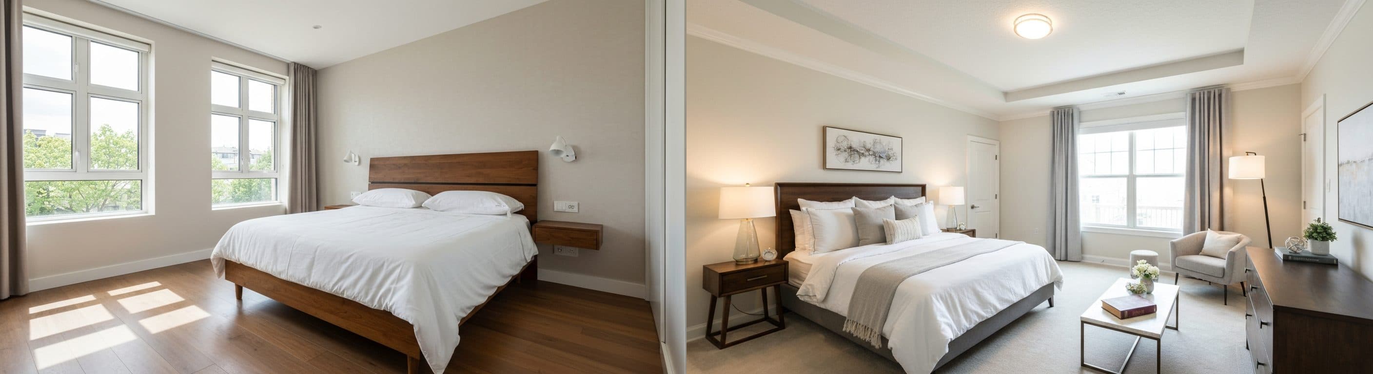 Sypialnia: przed vs po wirtualnym home staging