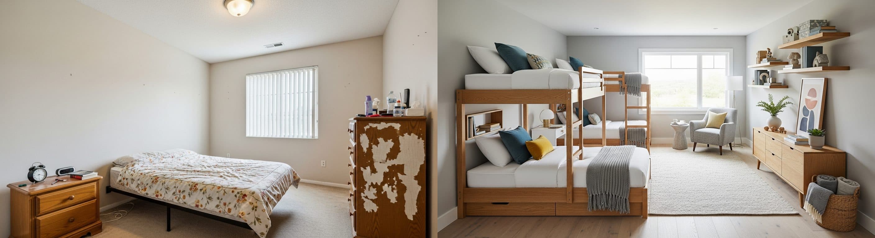 Schlafzimmer: vor vs. nach virtuellem Staging