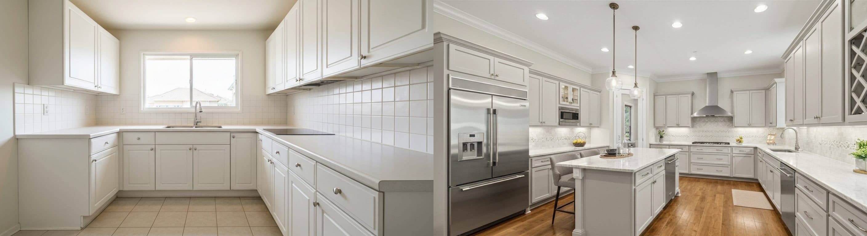 Küche: vor vs. nach virtuellem Staging