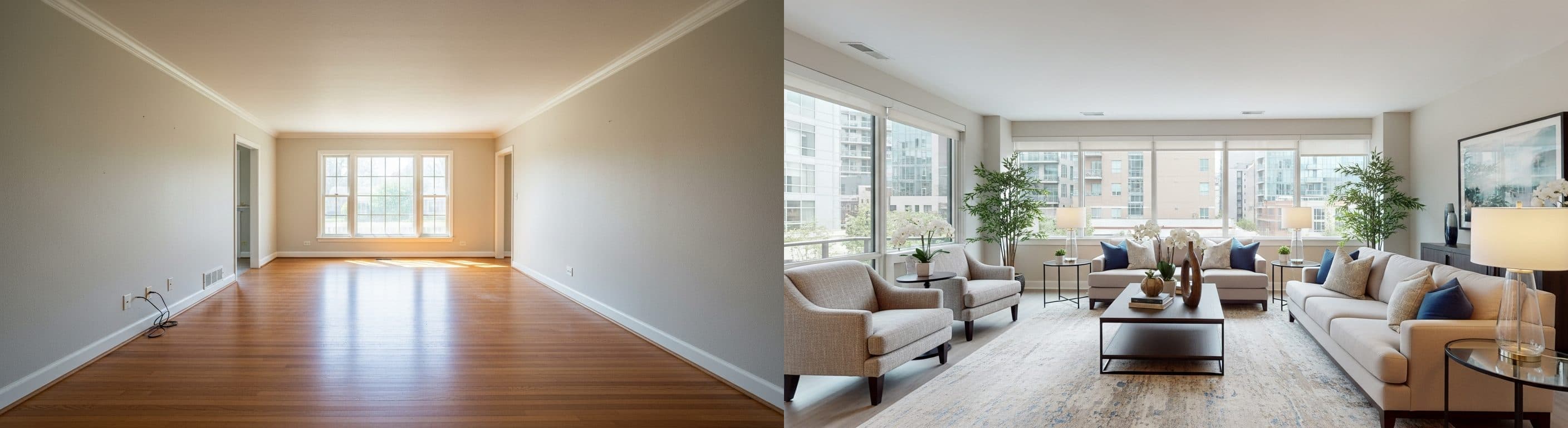 salon: przed vs po wirtualnym stagingu