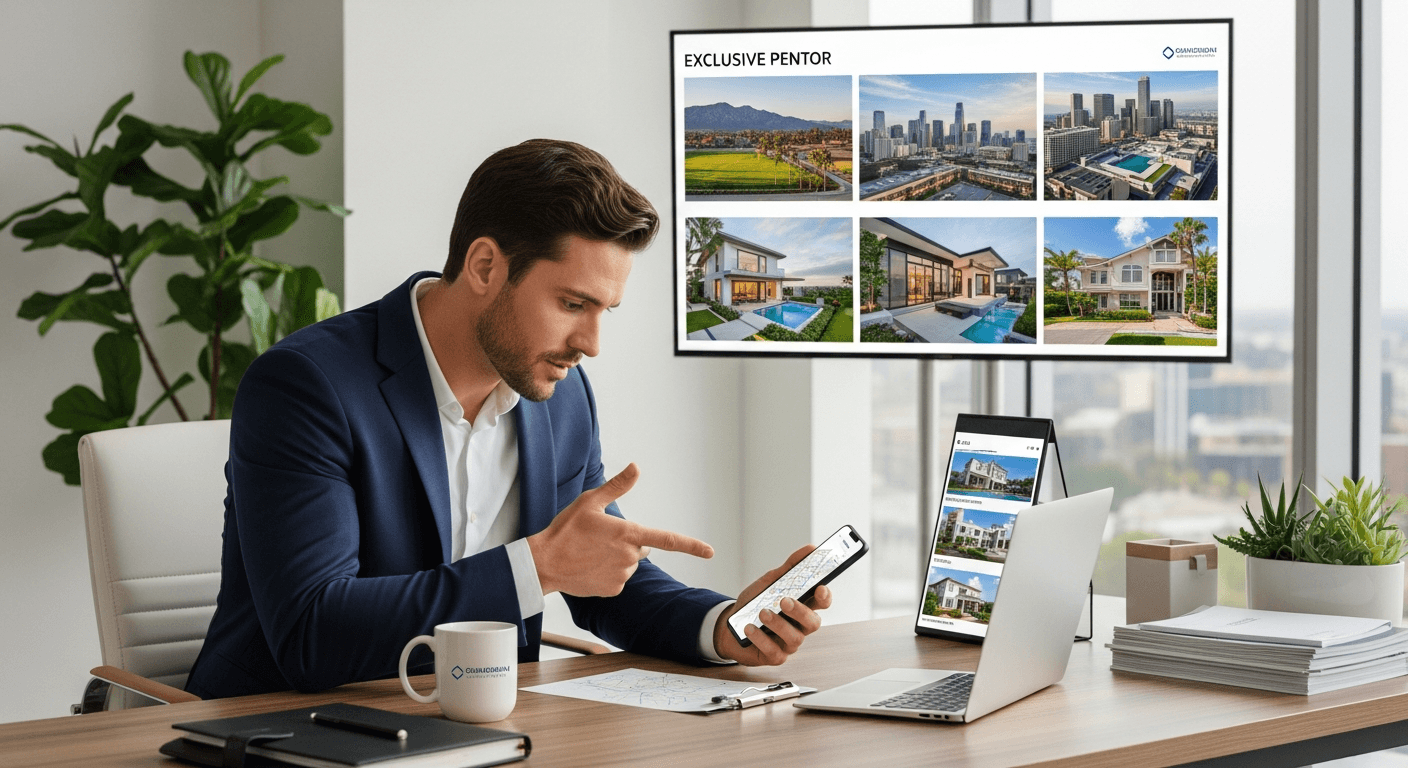 Immobilienmakler tätigt einen schnellen Follow-up-Anruf bei einem potenziellen Käufer