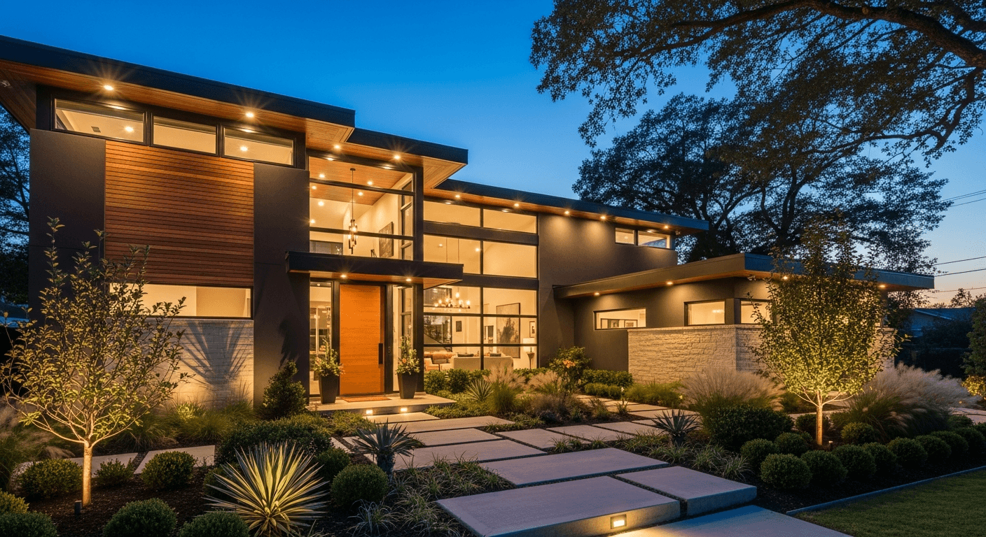 Modern home exterior with virtual staging enhancements showcasing ideal photo count for real estate listings