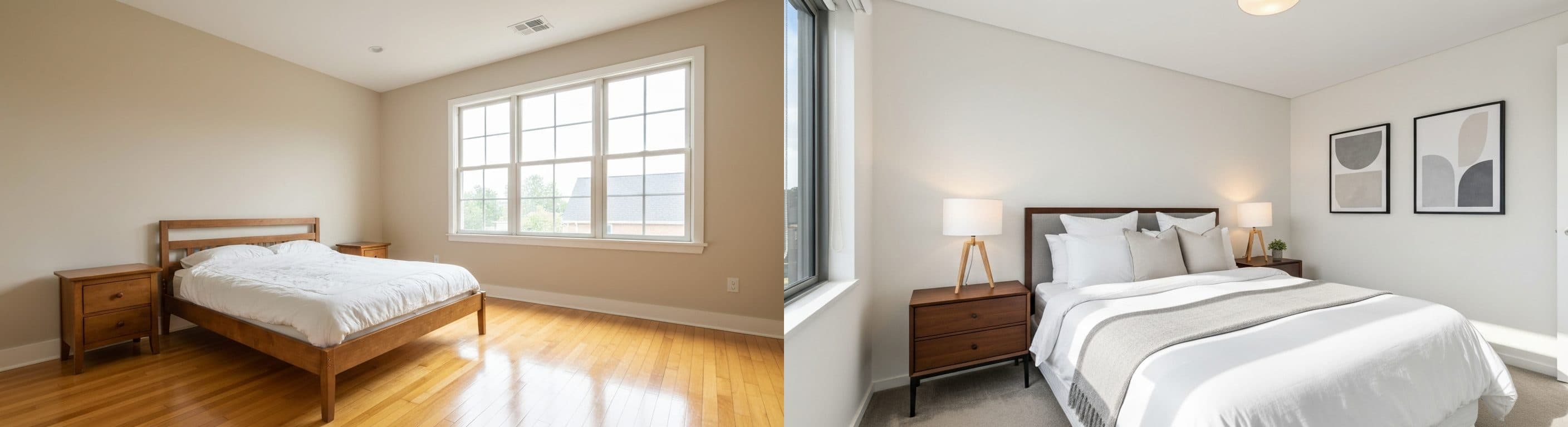 Schlafzimmer: vor vs. nach virtuellem Staging