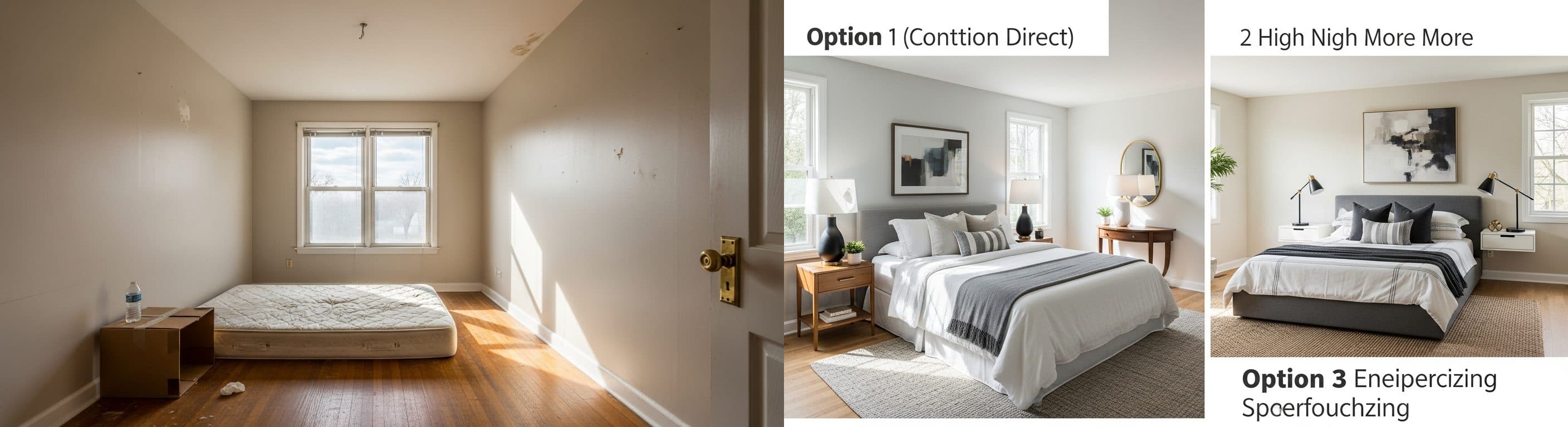 Schlafzimmer: vor vs. nach virtuellem Staging