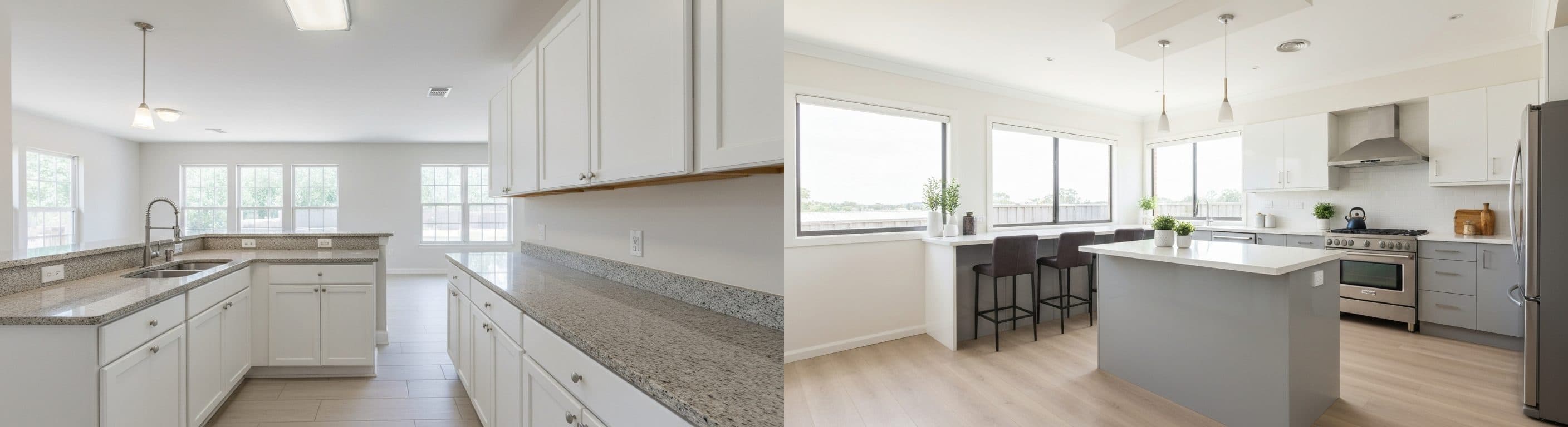 Küche: vor vs. nach virtuellem Staging